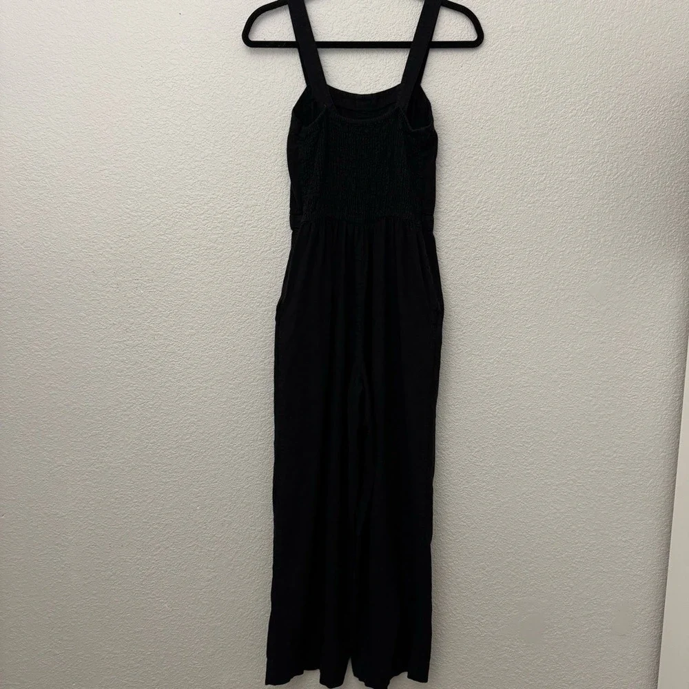 Zara Linen Blend Cropped Wide Leg Sleeveless Jumpsuit Black Size Small